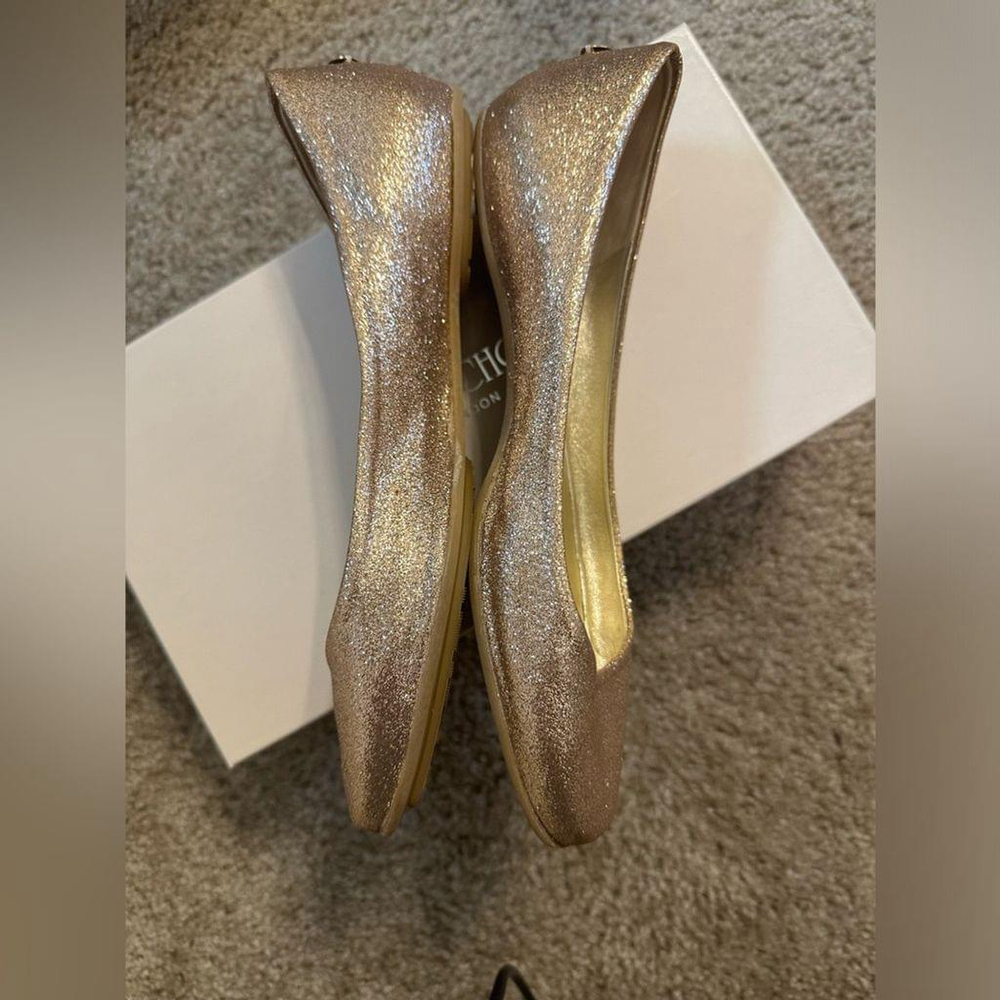 Jimmy Choo Gold Glitter Ballet Flats Size 37 5 - Picture 7 of 11